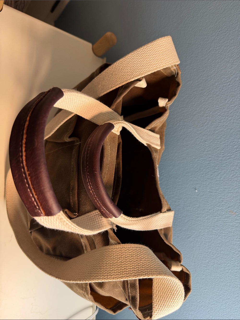 Steele Brown Waxed Canvas Tote with Cattle Hide Grips and Cream Canvas Straps - Picture 9 of 15